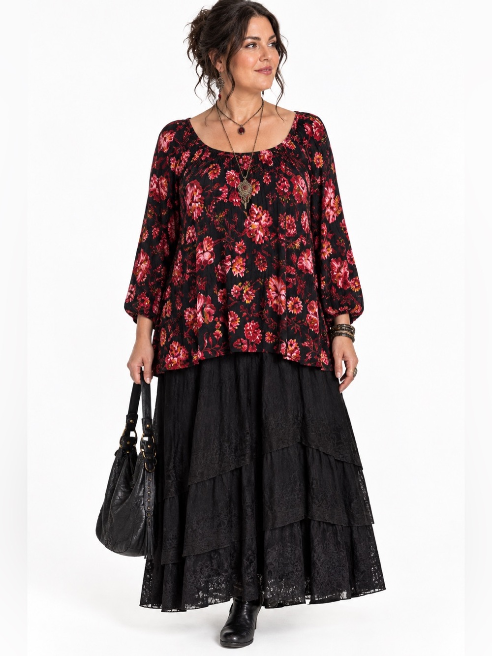 Red and Black Whimsical Floral Dark Romantic Top size 4X NWT